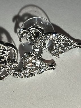 Silver Crystal Reindeer Stud Earrings - Sparkling Clear Rhinestones